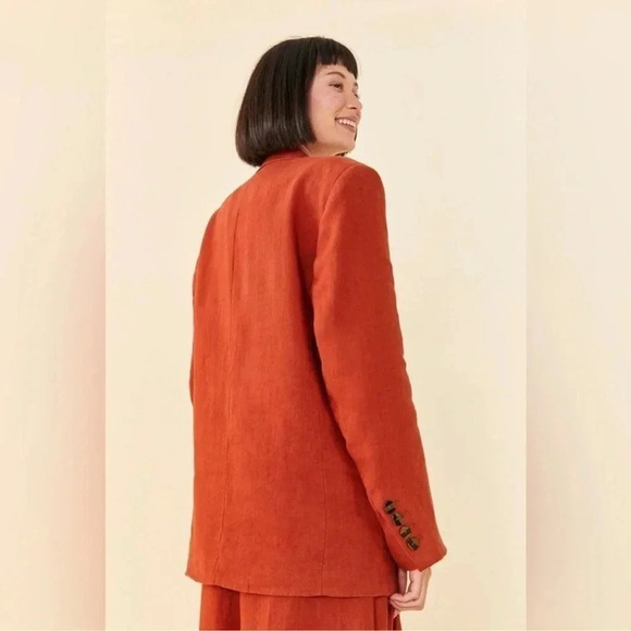 Farm Rio Burnt Orange Linen Blazer Size Medium - Picture 3 of 5